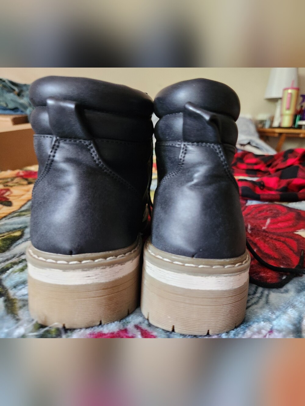 Barely Worn! Black Lace-Up Women’s Ankle Boots with Tan Sole - Picture 3 of 4